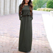 Woman Pocket Vestidos High Waist Long Maxi Dress Longue Femme Vestidos Femininos L4 ILML
