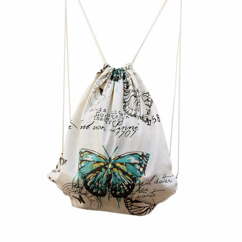 Women backpack Canvas Butterfly Printing Drawstring Backpack For Girl Student School backpacks ILML